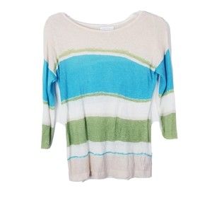 Charter Club Stripped Linen Blend Top Women Size XS